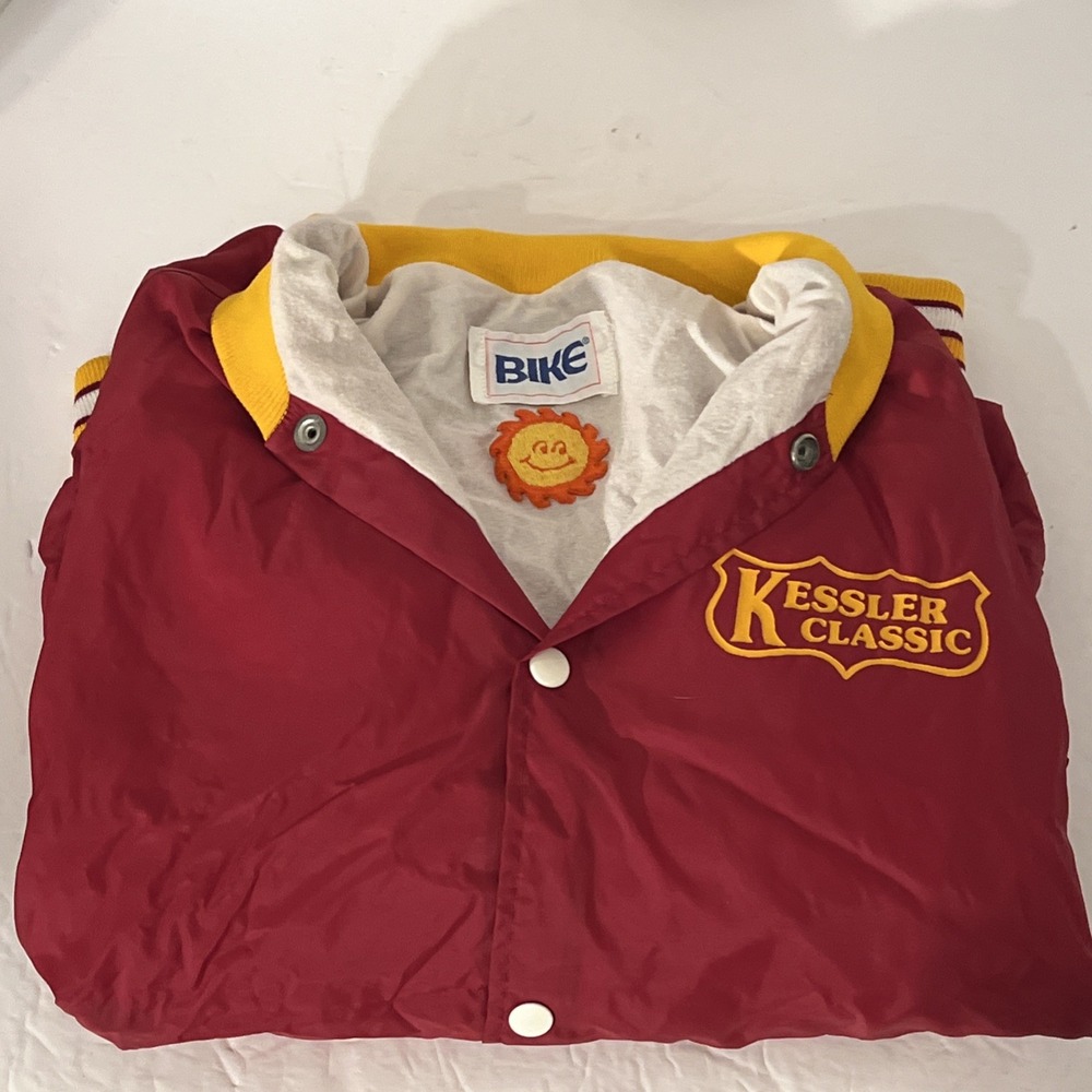 Bike Red Yellow White stripe VTG Jacket Bomber Made‎ in USA